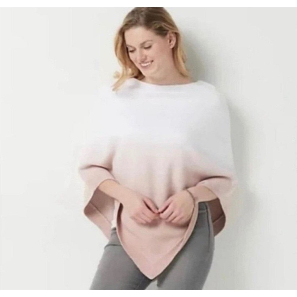 Barefoot Dreams CozyChic Ultra Lite Ombre Poncho Cream Pink One Size